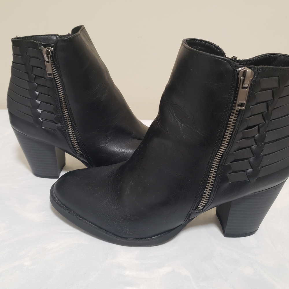Sugar Black Side-Zip Woven Detail Ankle Boot